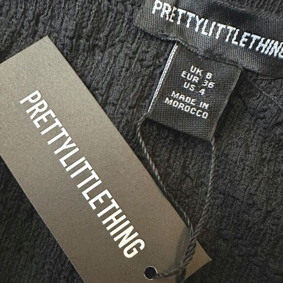 PrettyLittleThing Black Textured Halterneck Top - Size 4 - Picture 5 of 6